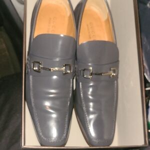 Authentic Gucci Jordaan Horsebit-Embellis Men's Blue Leather Loafers OG Box